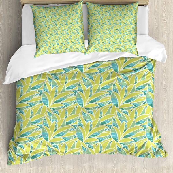Abakuhaus Set Copripiumino Botanico Per Letti Singoli, Rhythmische Vivid Leaves Kunst, Antiacaro, Adatto A Chi Soffre Di Allergie, Con Federa, 200 Cm X 200 Cm - 80 X 80 Cm, Verde Turchese-image