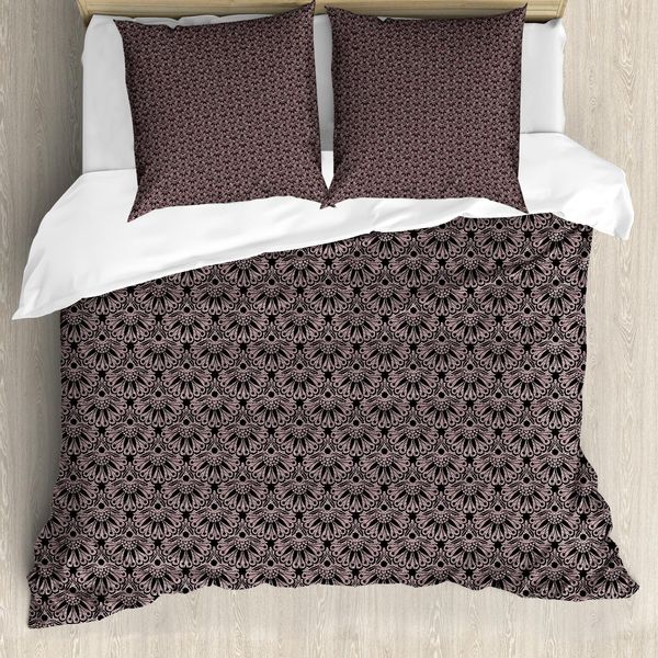 Abakuhaus Set Copripiumino Per Letto Singolo, Pizzo Romantico, Antiacaro, Adatto A Chi Soffre Di Allergie, Con Federa, 200 Cm X 200 Cm - 80 X 80 Cm, Nero Salmone Chiaro-image