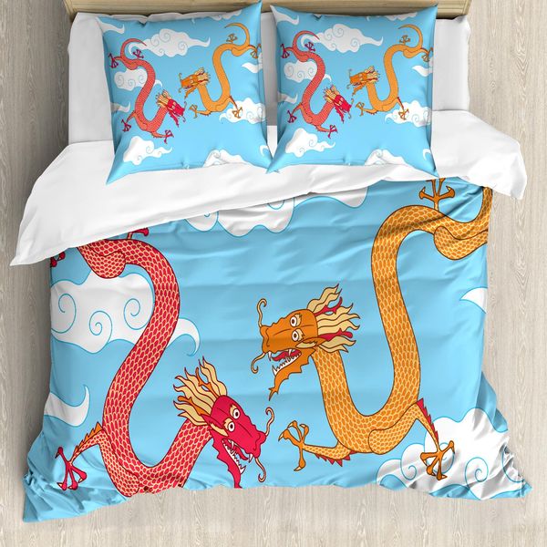 Abakuhaus Set Copripiumino Per Letti Singoli, Fantasy World Creatures Sky, Antiacaro, Adatto A Chi Soffre Di Allergie, Con Federa, 200 Cm X 200 Cm - 80 X 80 Cm, Sky Blue Multicolor-image