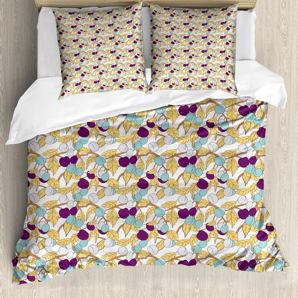 Abakuhaus Set Copripiumino Per Letto Singolo, Frutta E Foglie Colorate, Antiacaro, Adatto A Chi Soffre Di Allergie, Con Federa, 200 Cm X 200 Cm - 80 X 80 Cm, Multicolore-image