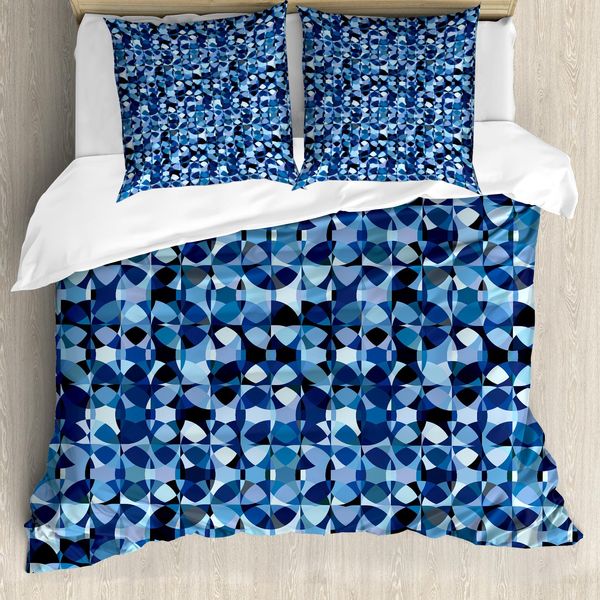 Abakuhaus Set Copripiumino Astratto Per Letti Singoli, Intrecciato Round Elements, Antiacaro, Adatto A Chi Soffre Di Allergie, Con Federa, 200 Cm X 200 Cm - 80 X 80 Cm, Blu Notte Azzurro-image