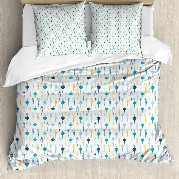 Abakuhaus Set Copripiumino Per Letti Singoli, Disegni Di Barbabietole E Carote, Antiacaro, Adatto A Chi Soffre Di Allergie, Con Federa, 200 Cm X 200 Cm - 80 X 80 Cm, Bianco Multicolore-image