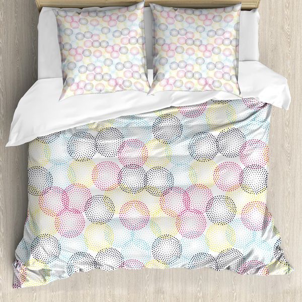Abakuhaus Set Copripiumino Geometrico Per Letti Singoli, Puntinismo Moderno, Antiacaro, Adatto A Chi Soffre Di Allergie, Con Federa, 155 Cm X 220 Cm - 80 X 80 Cm, Bianco E Multicolore-image