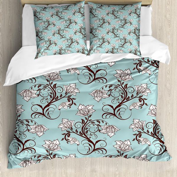Abakuhaus Set Copripiumino Per Letto Singolo, Motivo Royal Flower, Antiacaro, Adatto A Chi Soffre Di Allergie, Con Federa, 200 Cm X 200 Cm - 80 X 80 Cm, Seafoam Palisander-image