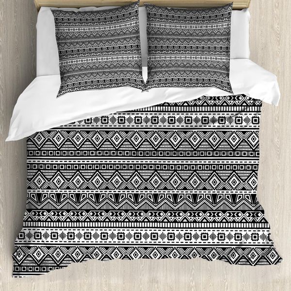 Abakuhaus Set Copripiumino Geometrico Per Letti Singoli, Forme Monotone A Zigzag, Antiacaro, Adatto A Chi Soffre Di Allergie, Con Federa, 200 Cm X 200 Cm - 80 X 80 Cm, Grigio Antracite E Bianco-image