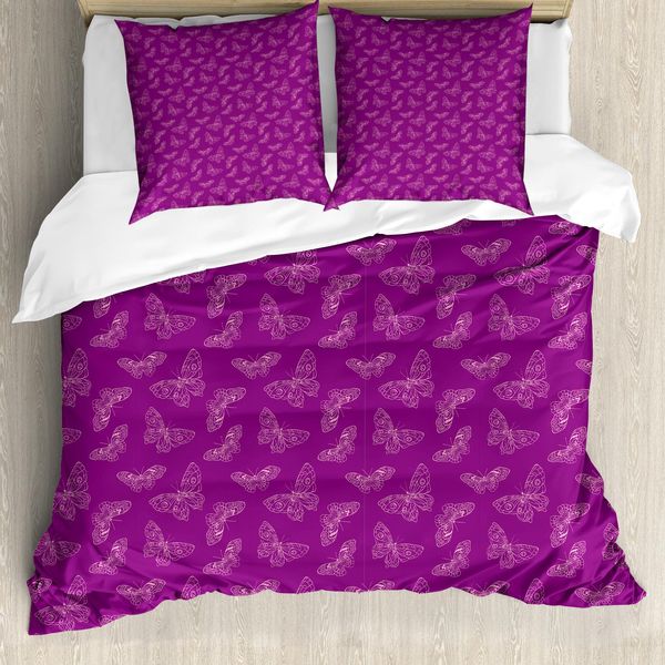 Abakuhaus Set Copripiumino Per Letto Singolo, Disegni Di Farfalle, Antiacaro, Adatto A Chi Soffre Di Allergie, Con Federa, 155 Cm X 220 Cm - 80 X 80 Cm, Magenta Scuro Rosa Chiaro-image