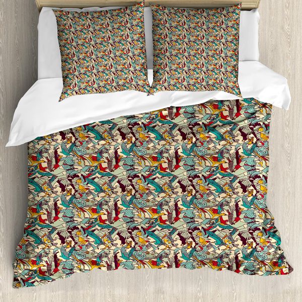 Abakuhaus Set Copripiumino Per Letti Singoli, Clutter Di Creature Volanti, Antiacaro, Adatto A Chi Soffre Di Allergie, Con Federa, 200 Cm X 200 Cm - 80 X 80 Cm, Champagne Multicolor-image