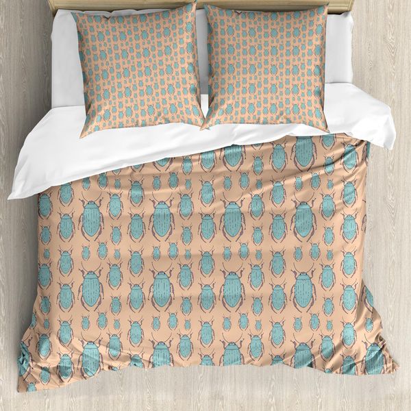 Abakuhaus Set Copripiumino Per Letti Singoli, Motivo Grafico Con Insetti, Antiacaro, Adatto A Chi Soffre Di Allergie, Con Federa, 200 Cm X 200 Cm - 80 X 80 Cm, Seafoam Mauve Taupe-image