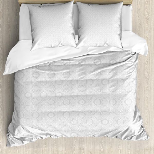 Abakuhaus Set Copripiumino Astratto Per Letti Singoli, Stelle Monocromatiche Unite, Antiacaro, Adatto A Chi Soffre Di Allergie, Con Federa, 200 Cm X 200 Cm - 80 X 80 Cm, Grigio Chiaro E Bianco-image