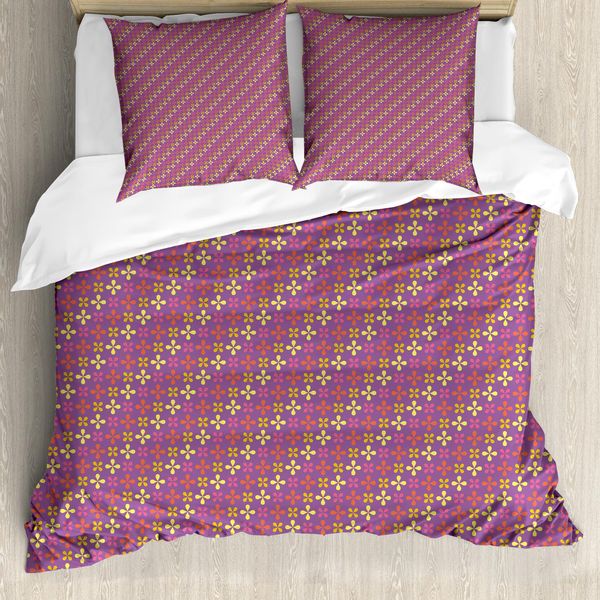 Abakuhaus Set Copripiumino Per Letto Singolo, Blooming 4 Petal Flowers, Antiacaro, Adatto A Chi Soffre Di Allergie, Con Federa, 200 Cm X 200 Cm - 80 X 80 Cm, Viola Multicolore-image