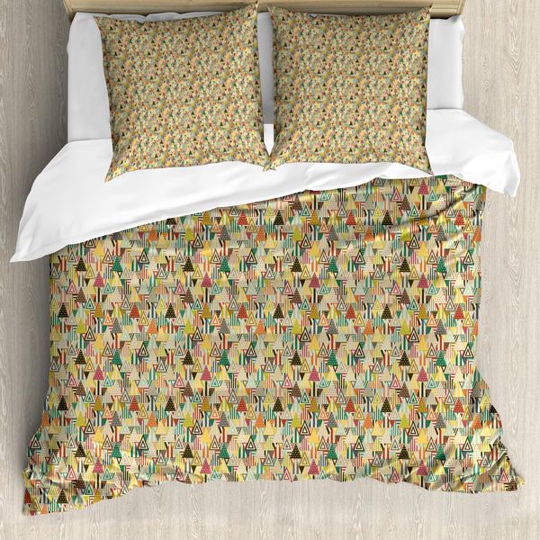 Abakuhaus Set Copripiumino Astratto A Triangoli Per Letti Singoli, Righe Nostalgiche, Antiacaro, Adatto A Chi Soffre Di Allergie, Con Federa, 155 Cm X 220 Cm - 80 X 80 Cm, Beige Multicolore-image