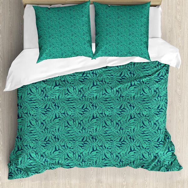 Abakuhaus Set Copripiumino Monstera Leaf Per Letti Singoli, Arte Hipster Jungle, Antiacaro, Adatto A Chi Soffre Di Allergie, Con Federa, 200 Cm X 200 Cm - 80 X 80 Cm, Dark Seafoam Dark Teal-image