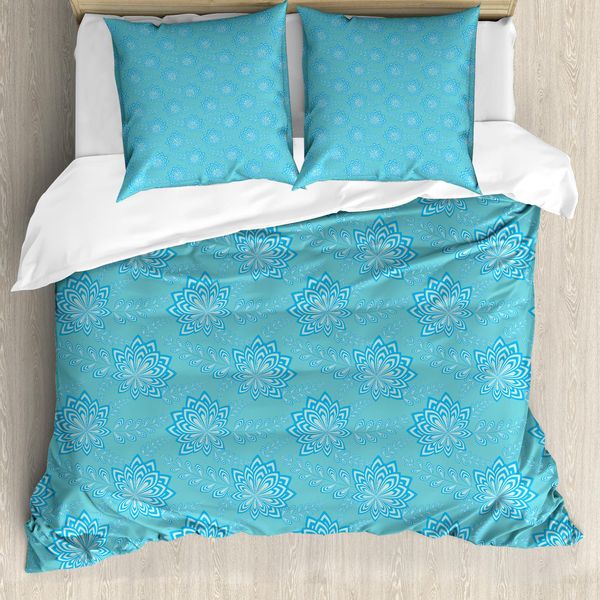 Abakuhaus Set Copripiumino Per Letti Singoli, Petali Di Fiori A Punta, Antiacaro, Adatto A Chi Soffre Di Allergie, Con Federa, 155 Cm X 220 Cm - 80 X 80 Cm, Sky Blue Seafoam-image