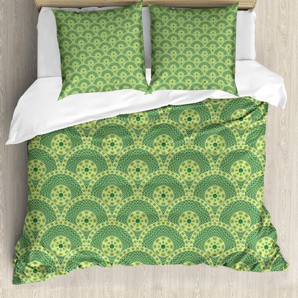 Abakuhaus Set Copripiumino Etnico Per Letti Singoli, Motivo Culturale Antico, Antiacaro, Adatto A Chi Soffre Di Allergie, Con Federa, 200 Cm X 200 Cm - 80 X 80 Cm, Verde Verde Lime-image