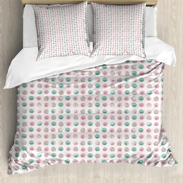 Set Copripiumino Abakuhaus Per Letti Singoli, Cupcake Cremosi Rotondi, Antiacaro E Anallergico Con Federa, 200 Cm X 200 Cm - 80 X 80 Cm, Multicolore-image