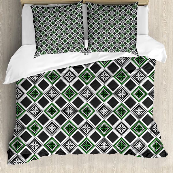 Abakuhaus Set Copripiumino Geometrico Per Letti Singoli, Culture Mediterranee, Antiacaro, Adatto A Chi Soffre Di Allergie, Con Federa, 200 Cm X 200 Cm - 80 X 80 Cm, Verde Bianco-image