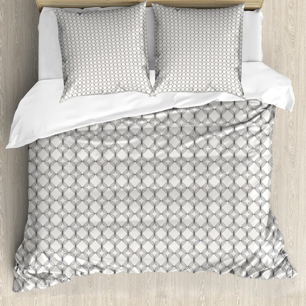 Abakuhaus Set Copripiumino Vintage Per Letti Singoli, Nostalgic Curved Squares, Antiacaro E Anallergico, Con Federa, 200 Cm X 200 Cm - 80 X 80 Cm, Grigio Talpa Eggshell-image