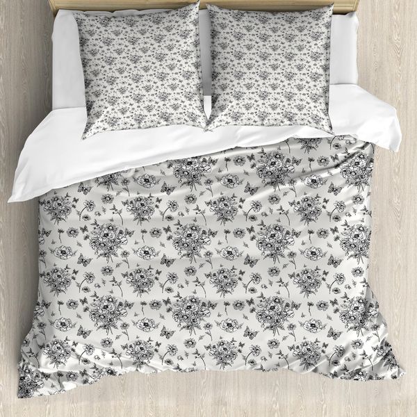 Abakuhaus Set Copripiumino Primaverile Per Letti Singoli, Bouquet Romantico Di Fiori Selvatici, Antiacaro E Anallergico Con Federa, 200 Cm X 200 Cm - 80 X 80 Cm, Grigio Cocco-image