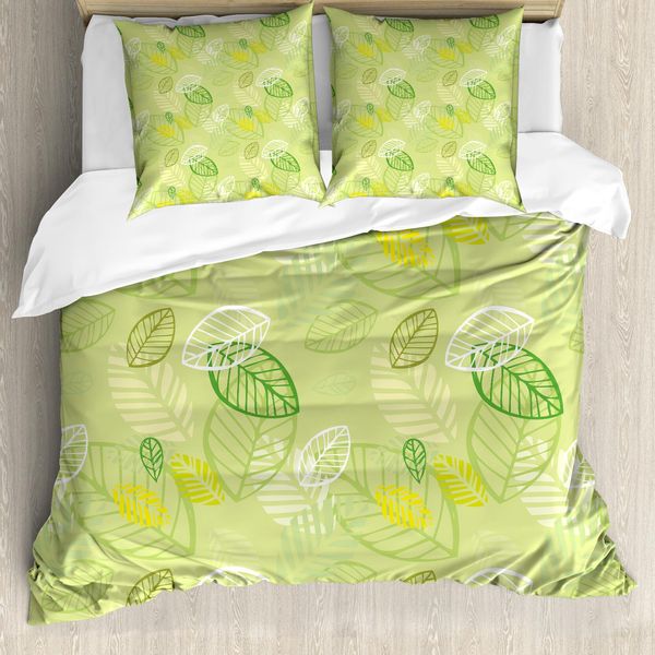 Set Copripiumino Abakuhaus Per Letti Singoli, Motivo A Foglie Ripetuto, Antiacaro, Adatto A Chi Soffre Di Allergie, Con Federa, 155 Cm X 220 Cm - 80 X 80 Cm, Multicolore-image