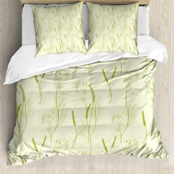 Abakuhaus Set Copripiumino Botanico Per Letti Singoli, Erbe Naturali E Artificiali, Antiacaro, Adatto A Chi Soffre Di Allergie, Con Federa, 155 Cm X 220 Cm - 80 X 80 Cm, Kaki Verde Chiaro-image