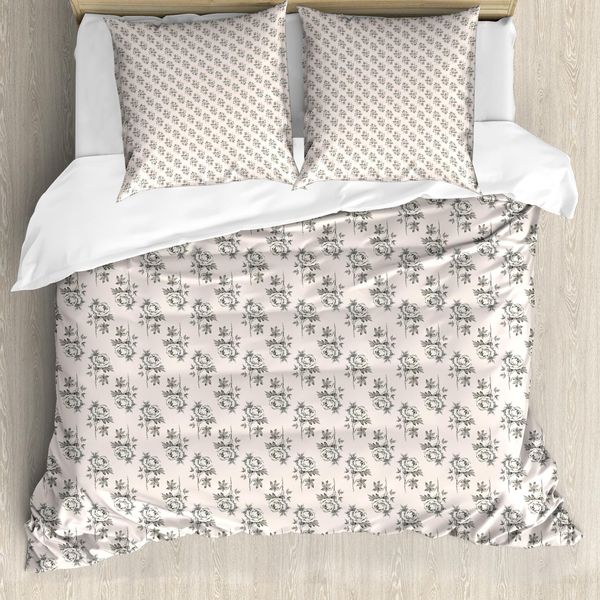 Abakuhaus Set Copripiumino Vintage Per Letti Singoli, Motivi Floreali Romantici E Nostalgici, Antiacaro E Anallergico, Con Federa, 155 Cm X 220 Cm - 80 X 80 Cm, Grigio Champagne-image