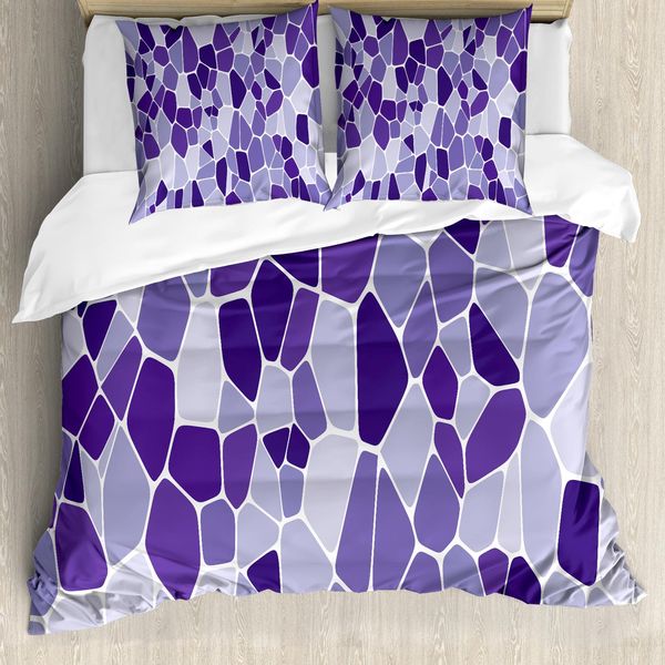 Set Copripiumino Abakuhaus Per Letti Singoli, Monocromatico Voronoi, Antiacaro, Adatto A Chi Soffre Di Allergie, Con Federa, 200 Cm X 200 Cm - 80 X 80 Cm, Blu Viola Ceil Blu-image