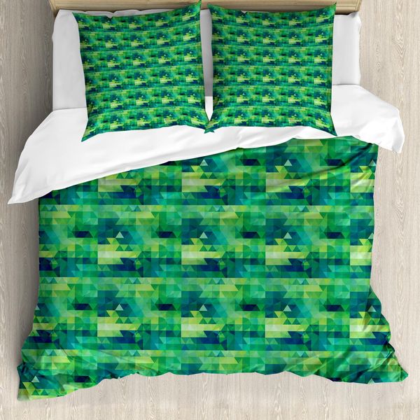 Set Copripiumino Abakuhaus Per Letti Singoli, Triangoli Monocromatici Verdi, Antiacaro, Adatto A Chi Soffre Di Allergie, Con Federa, 155 Cm X 220 Cm - 80 X 80 Cm, Multicolore-image