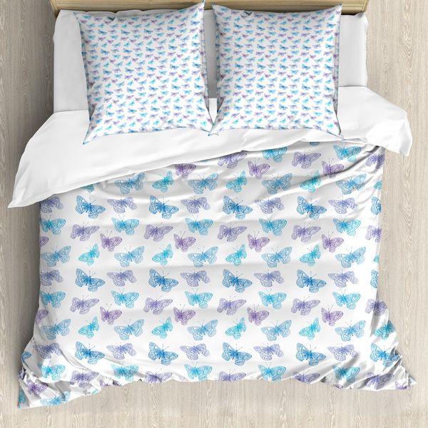 Abakuhaus Set Copripiumino Per Letto Singolo, Motivo Farfalle, Antiacaro, Adatto A Chi Soffre Di Allergie, Con Federa, 155 Cm X 220 Cm - 80 X 80 Cm, Blu Cielo Scuro Ceil Blau-image