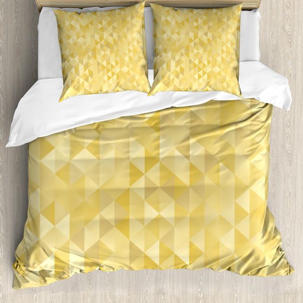 Set Copripiumino Abakuhaus Per Letti Singoli, Triangoli Monocromatici Pastello, Antiacaro, Adatto A Chi Soffre Di Allergie, Con Federa, 155 Cm X 220 Cm - 80 X 80 Cm, Giallo Senape-image