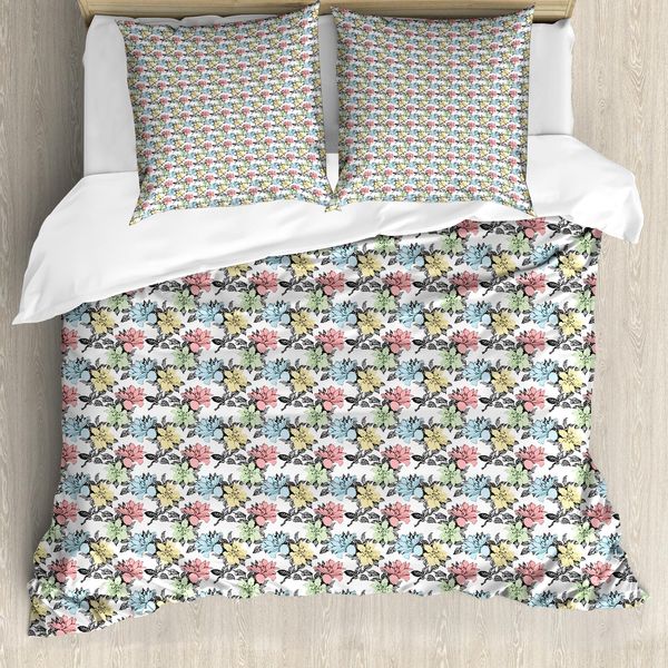 Abakuhaus Set Copripiumino Per Letti Singoli, Colorful Spring Botanical, Antiacaro, Adatto A Chi Soffre Di Allergie, Con Federa, 200 Cm X 200 Cm - 80 X 80 Cm, Multicolore Grigio Antracite-image
