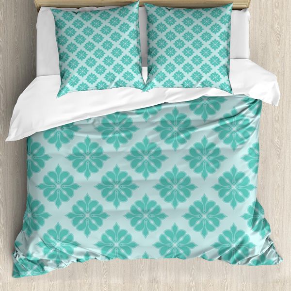 Abakuhaus Set Copripiumino Astratto Per Letti Singoli, Foglie Monocromatiche, Antiacaro, Adatto A Chi Soffre Di Allergie, Con Federa, 155 Cm X 220 Cm - 80 X 80 Cm, Blu Cadetto Seafoam-image