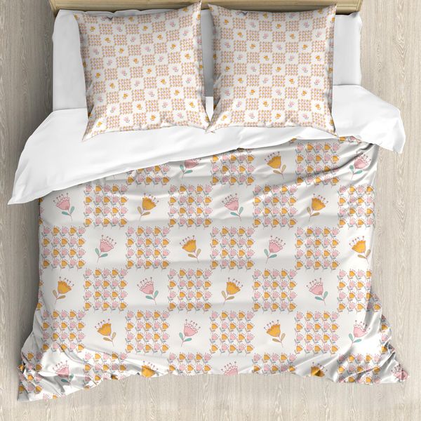 Abakuhaus Set Copripiumino Per Letto Singolo, Motivo Floreale Retrò, Antiacaro, Adatto A Chi Soffre Di Allergie, Con Federa, 155 Cm X 220 Cm - 80 X 80 Cm, Coconut Multicolor-image
