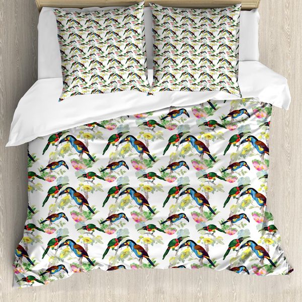 Abakuhaus Set Copripiumino Esotico Per Letti Singoli, Tucani Su Flora Tropicale, Antiacaro, Adatto A Chi Soffre Di Allergie, Con Federa, 155 Cm X 220 Cm - 80 X 80 Cm, Multicolore-image