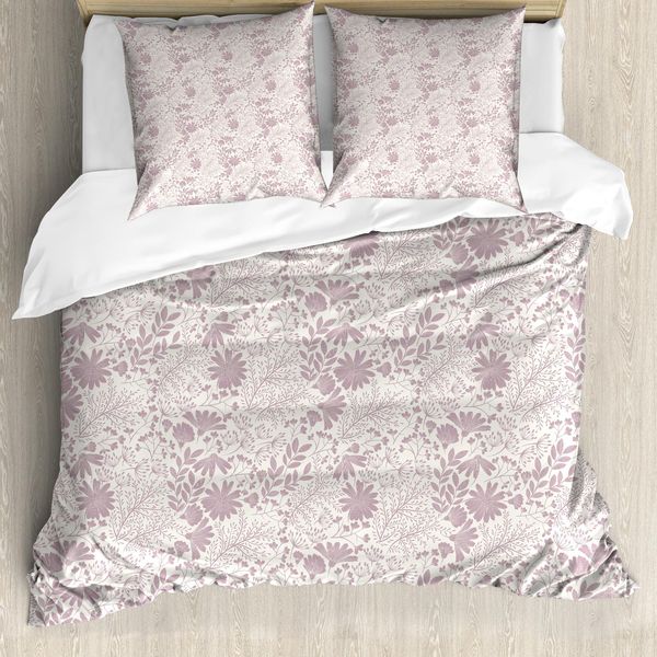 Abakuhaus Set Copripiumino Per Letto Singolo, Delicati Fiori Selvatici, Antiacaro, Adatto A Chi Soffre Di Allergie, Con Federa, 200 Cm X 200 Cm - 80 X 80 Cm, Grigio, Rosa E Avorio-image