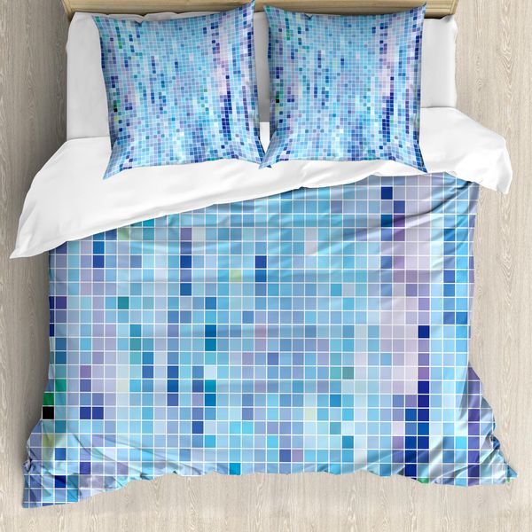 Set Copripiumino Abakuhaus Per Letti Singoli, Motivo Astratto A Piccoli Quadrati, Antiacaro, Adatto A Chi Soffre Di Allergie, Con Federa, 155 Cm X 220 Cm - 80 X 80 Cm, Blu Cielo Profondo Multicolore-image