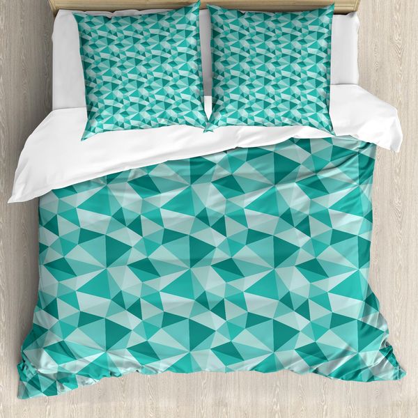 Abakuhaus Set Copripiumino Geometrico Per Letti Singoli, Triangoli Poligonali Artistici, Antiacaro, Adatto A Chi Soffre Di Allergie, Con Federa, 200 Cm X 200 Cm - 80 X 80 Cm, Seafoam Teal-image