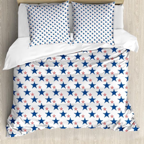 Abakuhaus Set Copripiumino Per Letto Singolo, American Patriotic, Antiacaro, Adatto A Chi Soffre Di Allergie, Con Federa, 200 Cm X 200 Cm - 80 X 80 Cm, Bianco E Blu Cobalto-image