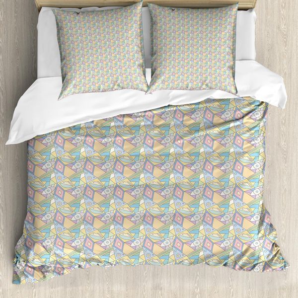 Set Copripiumino Abakuhaus Per Letti Singoli, Tonalità Pastello Quirky Asymmetry, Antiacaro, Adatto A Chi Soffre Di Allergie, Con Federa, 200 Cm X 200 Cm - 80 X 80 Cm, Beige Multicolore-image