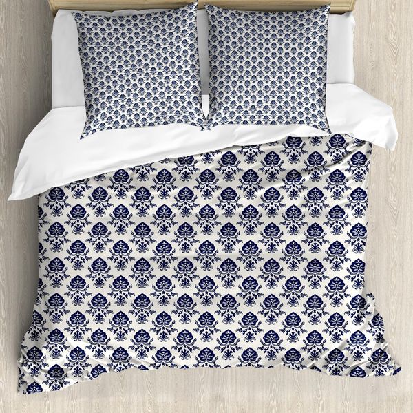 Set Copripiumino In Damasco Abakuhaus Per Letti Singoli, Stile Monocromatico Nostalgico, Antiacaro E Anallergico Con Federa, 155 Cm X 220 Cm - 80 X 80 Cm, Viola Blu Guscio D'uovo-image