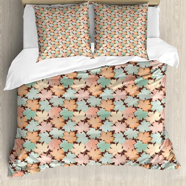 Set Copripiumino Abakuhaus Autunnale Per Letti Singoli, Silhouette Di Foglie Stagionali, Antiacaro, Adatto A Chi Soffre Di Allergie, Con Federa, 155 Cm X 220 Cm - 80 X 80 Cm, Multicolore-image