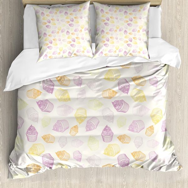 Set Copripiumino Abakuhaus Per Letti Singoli, Color Crema E Cupcake, Antiacaro, Adatto A Chi Soffre Di Allergie, Con Federa, 155 Cm X 220 Cm - 80 X 80 Cm, Bianco E Multicolore-image