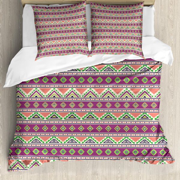Abakuhaus Set Copripiumino Azteco Per Letti Singoli, Motivo Etnico Orizzontale, Antiacaro, Adatto A Chi Soffre Di Allergie, Con Federa, 200 Cm X 200 Cm - 80 X 80 Cm, Multicolore-image