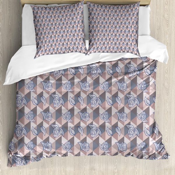 Set Copripiumino Abakuhaus Per Letti Singoli, Creative Roses On Triangles, Antiacaro, Adatto A Chi Soffre Di Allergie, Con Federa, 155 Cm X 220 Cm - 80 X 80 Cm, Multicolore-image