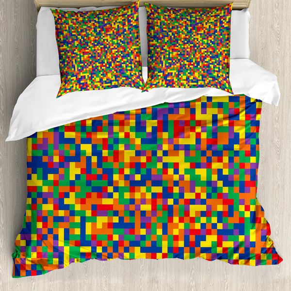 Copripiumino Abakuhaus Mosaik, Vivid Motley Pixel, Antiacaro, Adatto A Chi Soffre Di Allergie, Con Federe, 155 Cm X 220 Cm - 80 X 80 Cm, Multicolore-image