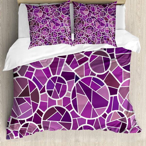 Set Copripiumino Abakuhaus Mosaik Per Letti Singoli, Motivo Viola, Antiacaro, Adatto A Chi Soffre Di Allergie, Con Federa, 200 Cm X 200 Cm - 80 X 80 Cm, Multicolore-image