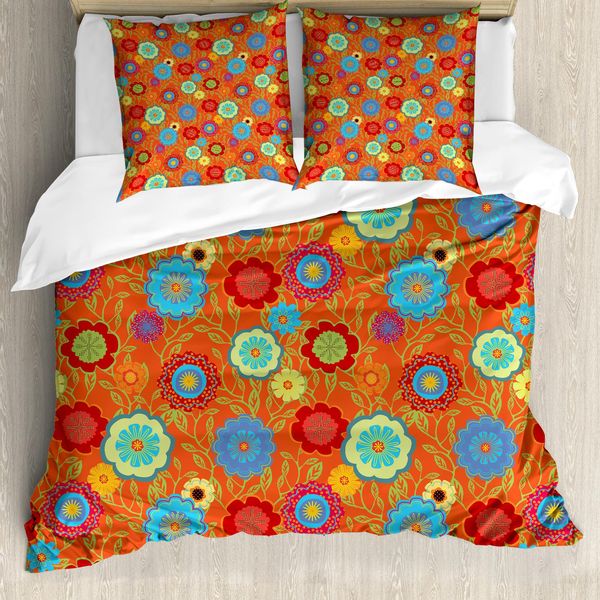 Abakuhaus Set Copripiumino Per Letti Singoli, Motivo Astratto Colorato, Antiacaro, Adatto A Chi Soffre Di Allergie, Con Federa, 200 Cm X 200 Cm - 80 X 80 Cm, Arancione Bruciato Multicolore-image