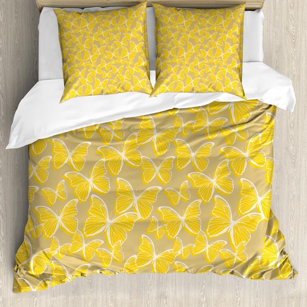 Abakuhaus Set Copripiumino Per Letti Singoli, Romantici Insetti Volanti, Antiacaro, Adatto A Chi Soffre Di Allergie, Con Federa, 200 Cm X 200 Cm - 80 X 80 Cm, Tan Terra Giallo-image