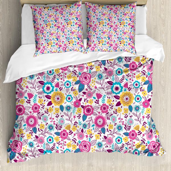 Abakuhaus Set Copripiumino Per Letti Singoli, Motivi Floreali Colorati, Antiacaro, Adatto A Chi Soffre Di Allergie, Con Federa, 155 Cm X 220 Cm - 80 X 80 Cm, Multicolore-image