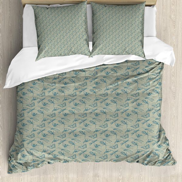 Abakuhaus Set Copripiumino Per Letti Singoli, Entomologia, Diverse Specie Di Insetti, Antiacaro, Adatto A Chi Soffre Di Allergie, Con Federa, 155 Cm X 220 Cm - 80 X 80 Cm, Blu Ardesia Verde Mandorla-image