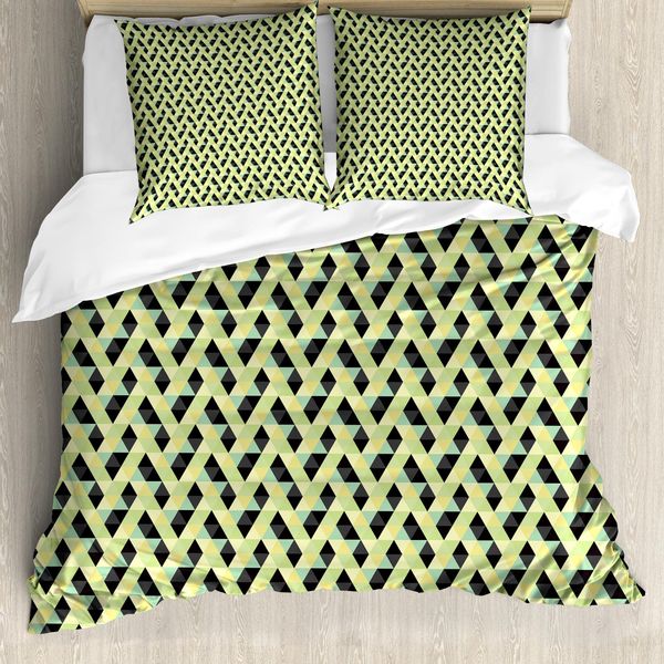 Abakuhaus Set Copripiumino Geometrico Per Letti Singoli, Stile Retrò Astratto A Griglia, Antiacaro E Anallergico Con Federa, 155 Cm X 220 Cm - 80 X 80 Cm, Multicolore-image